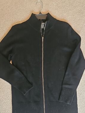 Forte Cashmere Black Zip-Front Cashmere Cardigan